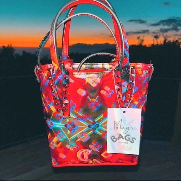 Christian Louboutin Handbags - Louboutin: Holographic Patent Cabata Spiked Leather Mini Tote Crossbody Bag